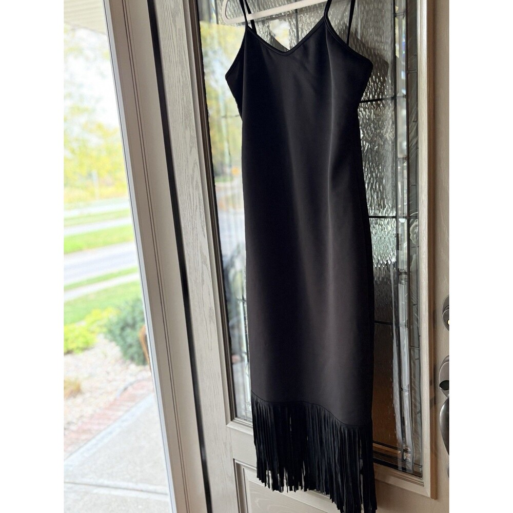 Lucky & Blessed Black Fringe Midi Dress